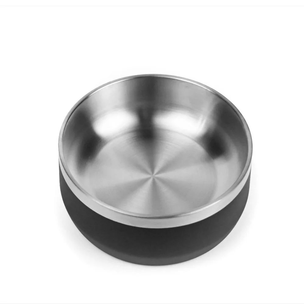 Dog Pet Bowl Stainless Steel Insulated Rubber Non Slip Non Skid Black Silver
